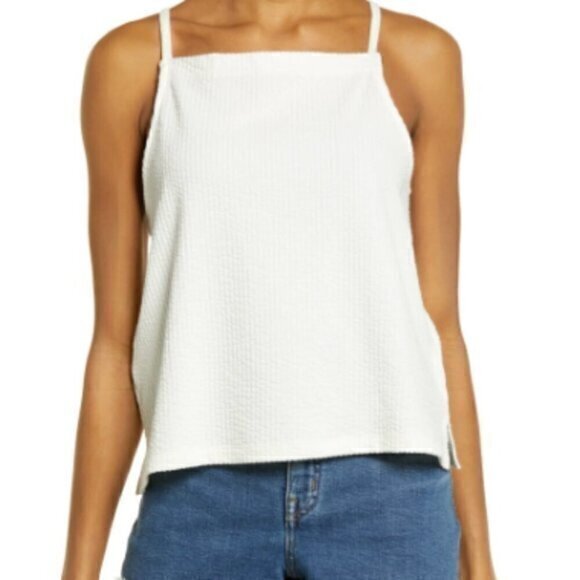 Madewell Tops - MADEWELL Seersucker Apron Tank Off White Size XL